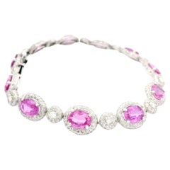 18 Karat Weißgold 14 Karat GIA Oval Vivid Oval Rosa Saphir & Diamant Line Armband