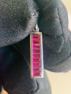 18K White Gold 1.50ct Baguette Ruby Channel Set Geometric Pendant