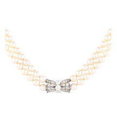 18K White Gold 1.50ct Diamond and Pearl Double Strand Necklace