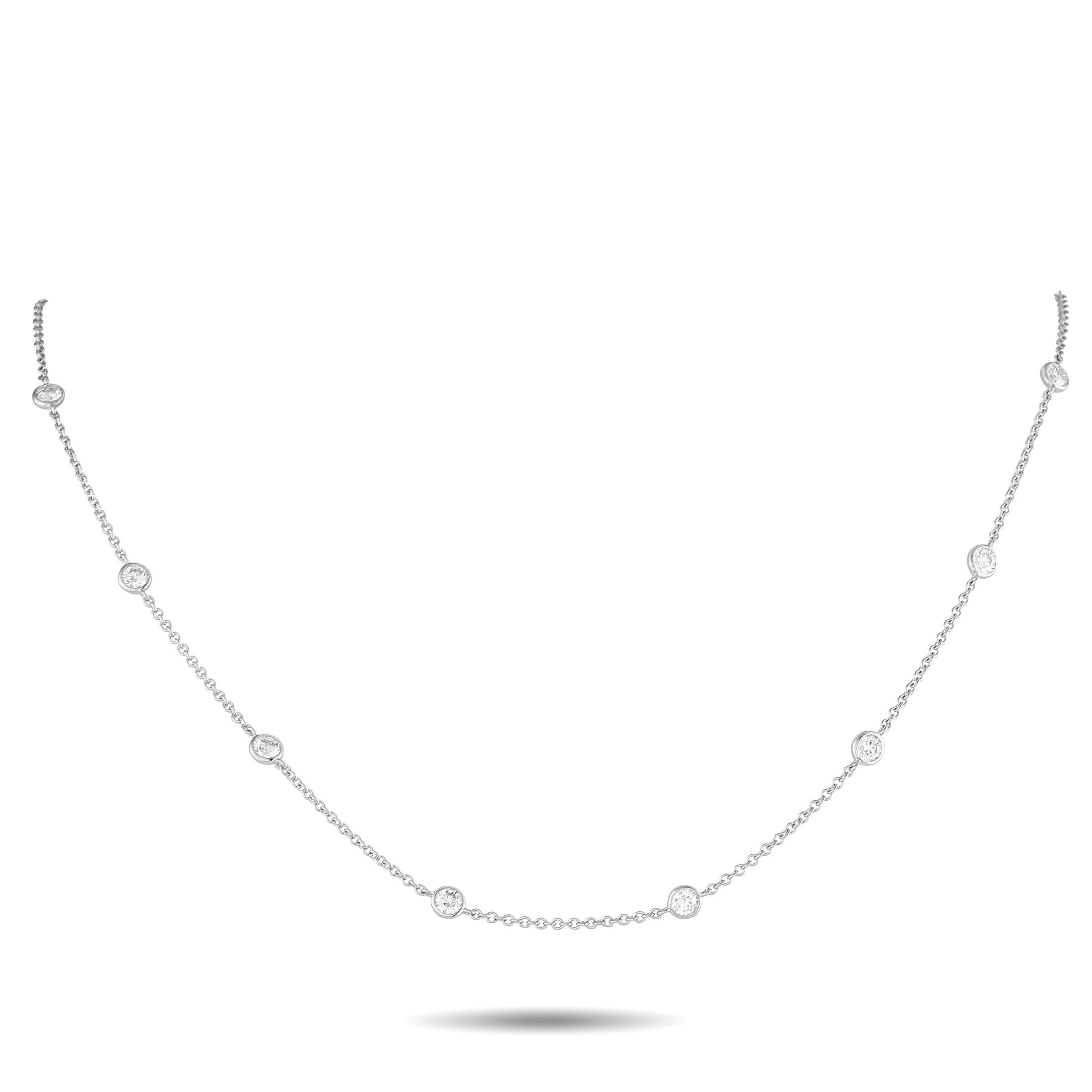 18K White Gold 1.50ct Diamond Station Necklace In New Condition For Sale In Southampton, PA