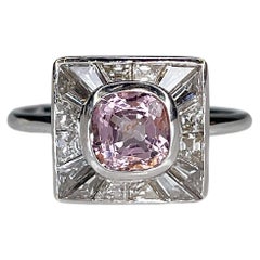 18K White Gold 1.50ct Natural Pink Spinel 1.00ct Diamond Square Ring 