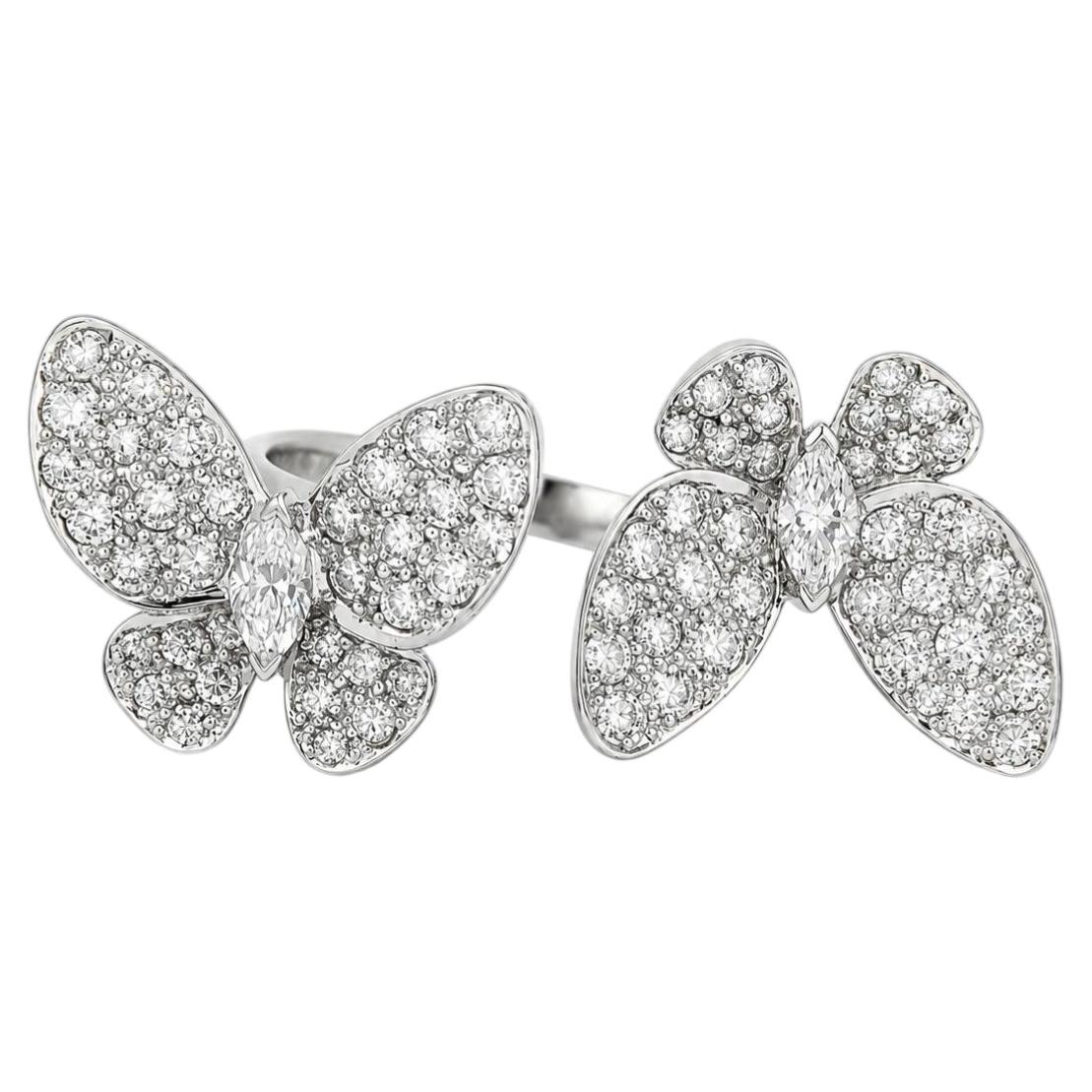 18k White Gold 1.50ctw Marquise & Round Diamond Dual Butterfly Ring
