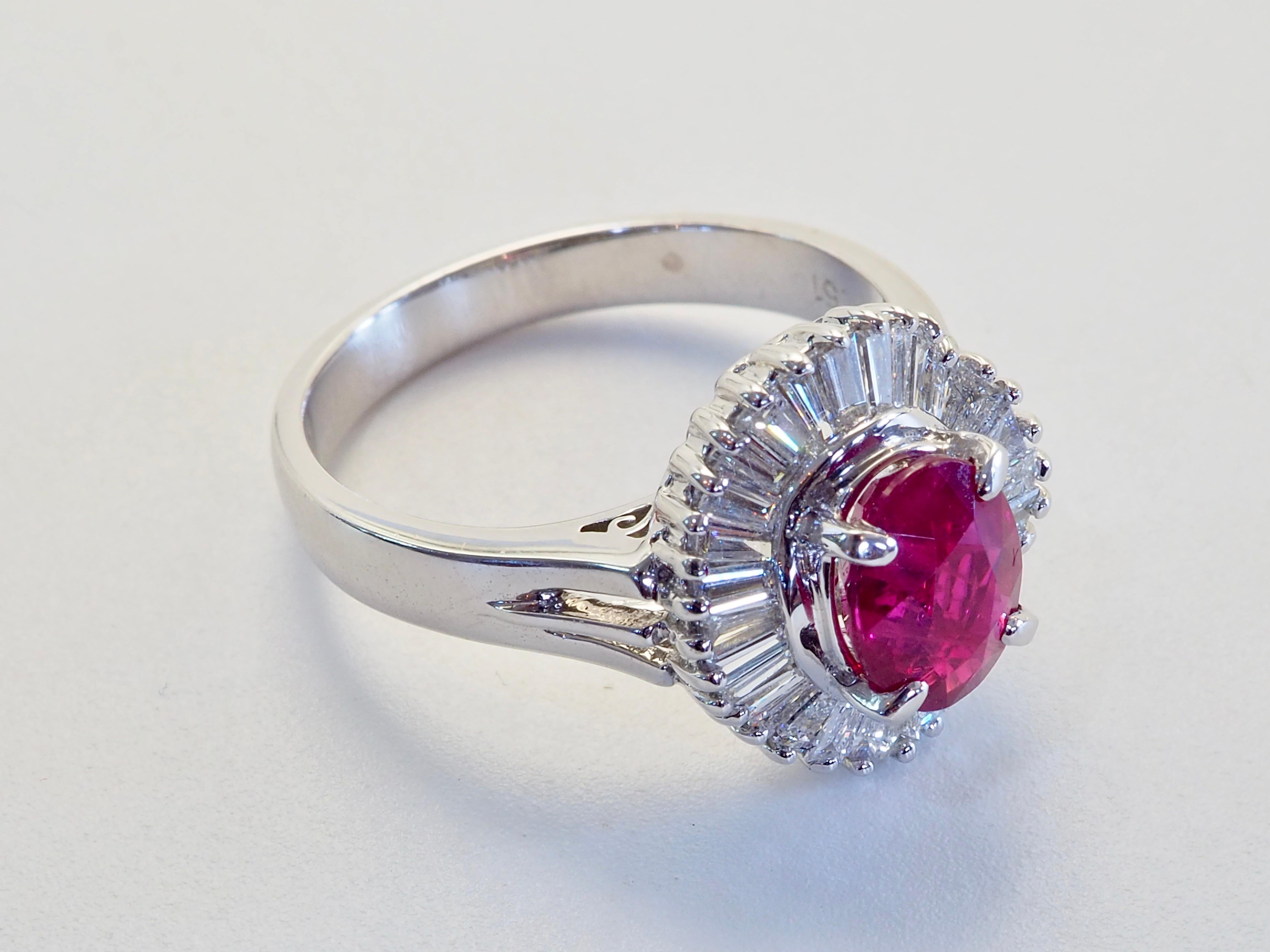 Women's 18K White Gold 1.51ct Oval Ruby & 0.55ct Diamond Ballerina Ring For Sale