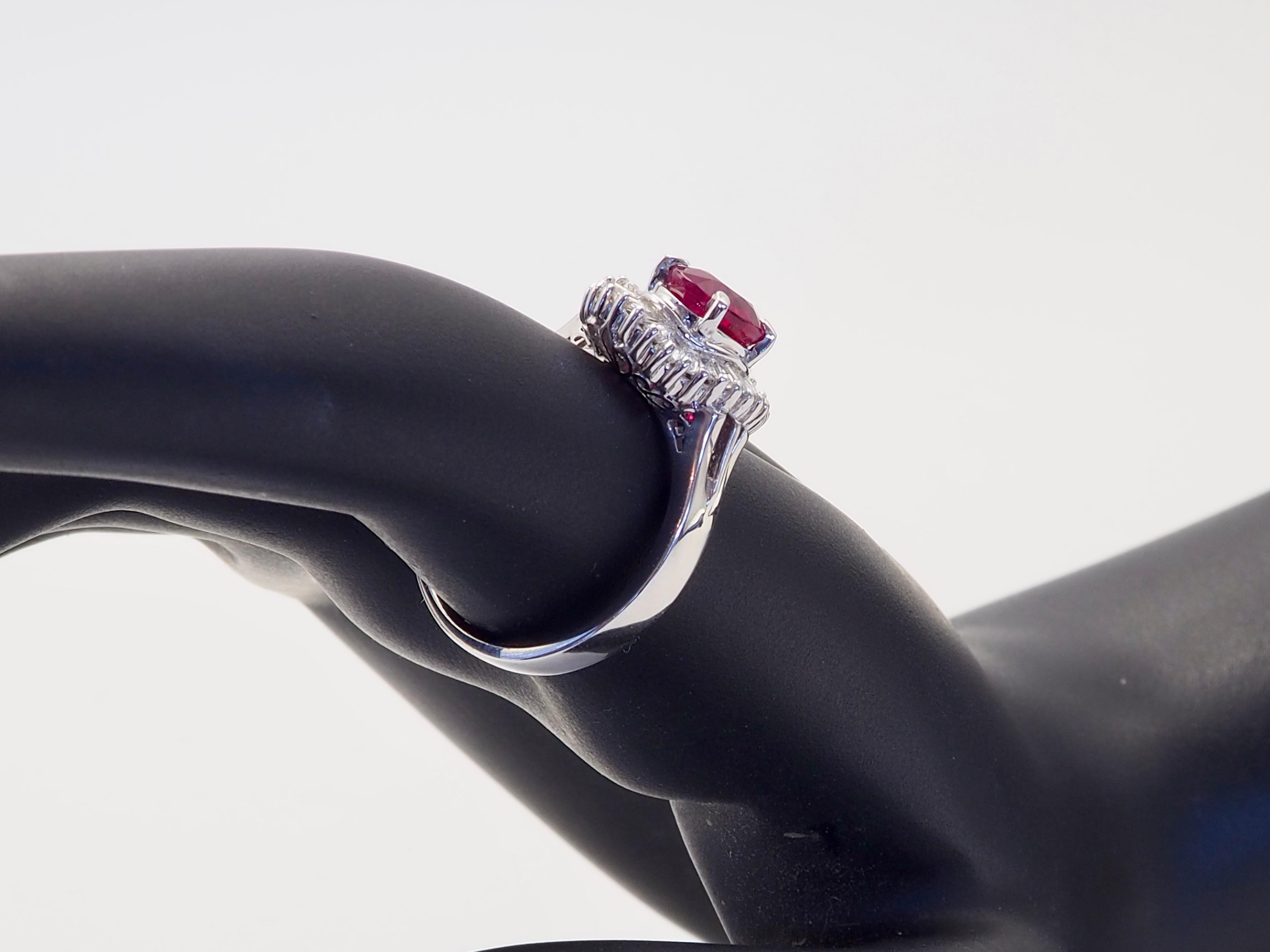 18K White Gold 1.51ct Oval Ruby & 0.55ct Diamond Ballerina Ring For Sale 3