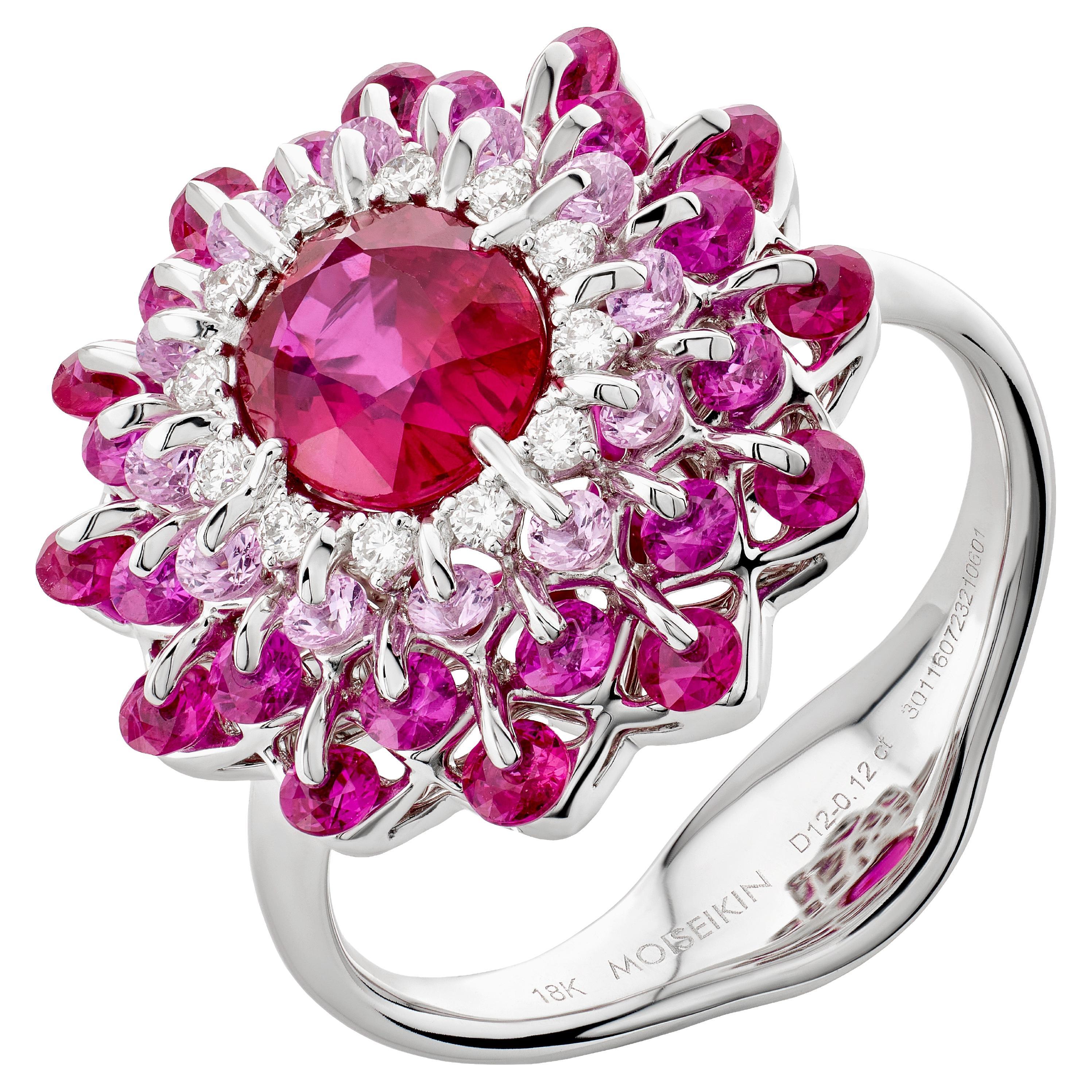 18K White Gold 1.52ct Non Heat Ruby Design Ring by MOISEIKIN