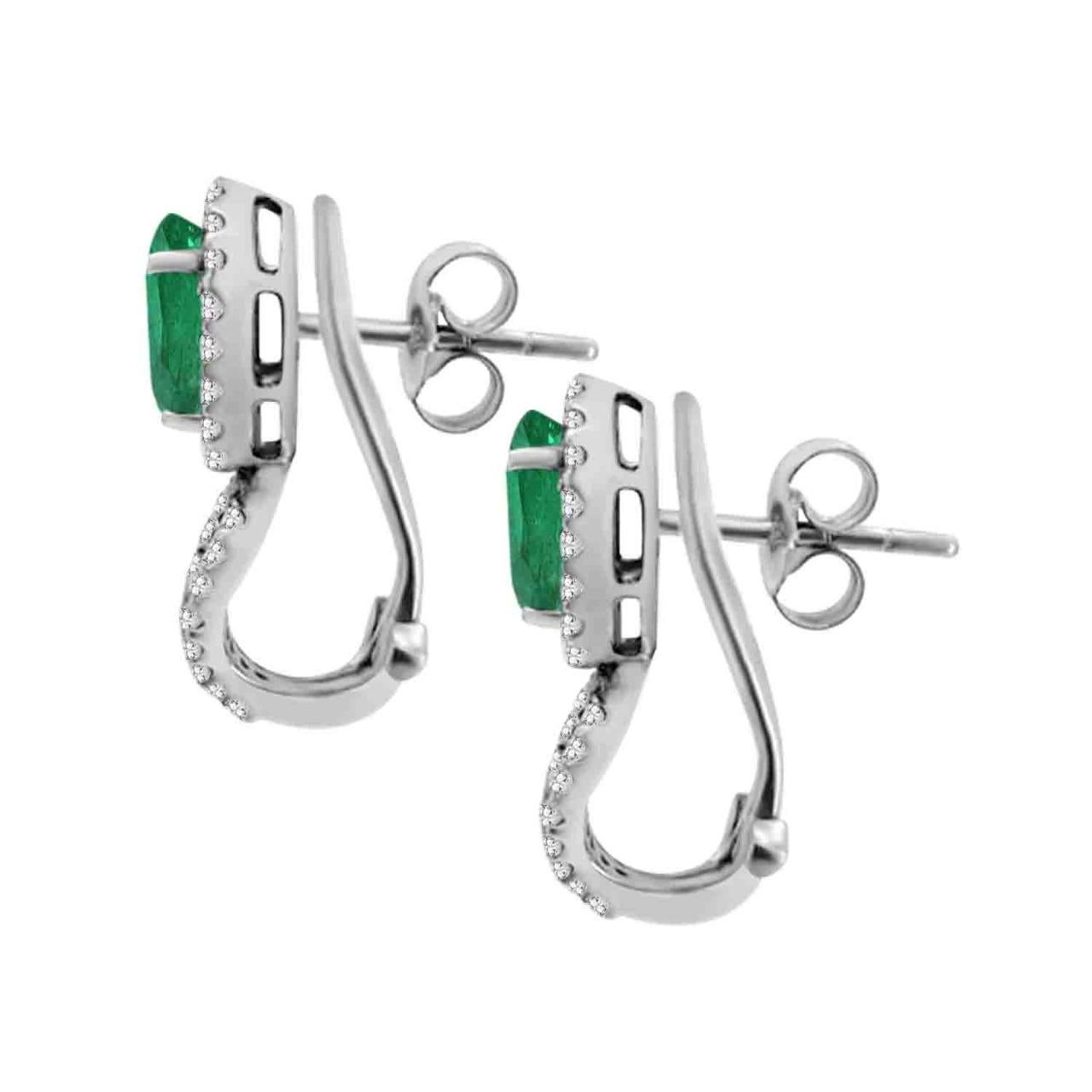 Oval Cut 18K White Gold 1.52cts Emerald and Diamond Earring. Style# TS1023E