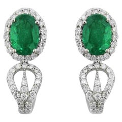 18K White Gold 1.52cts Emerald and Diamond Earring. Style# TS1023E
