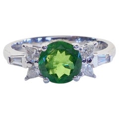18K White Gold 1.54ct Round Vivid Tsavorite & 0.26ct Diamond Fine Ring