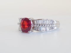 18K White Gold 1.55ct Oval Orange Sapphire & 0.55ct Baguette Diamond Ring