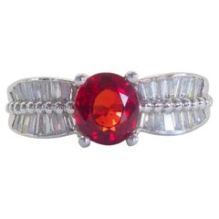 18K White Gold 1.55ct Oval Orange Sapphire & 0.55ct Baguette Diamond Ring