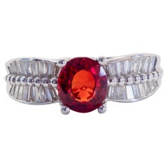 18K White Gold 1.55ct Sparkling Orange Sapphire & 0.55ct Baguette Diamond Ring