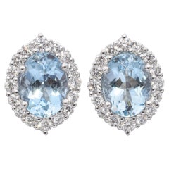 18k White Gold 1.56tcw Marquise Aquamarine and Diamond Halo Stud Earrings