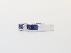 18K White Gold 1.57ct Squared Blue Sapphire & 0.25ct Brilliant Diamond Band Ring