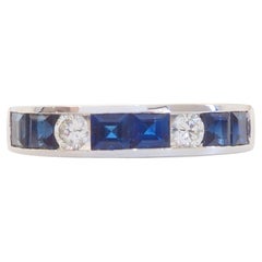 18K White Gold 1.57ct Squared Blue Sapphire & 0.25ct Brilliant Diamond Band Ring