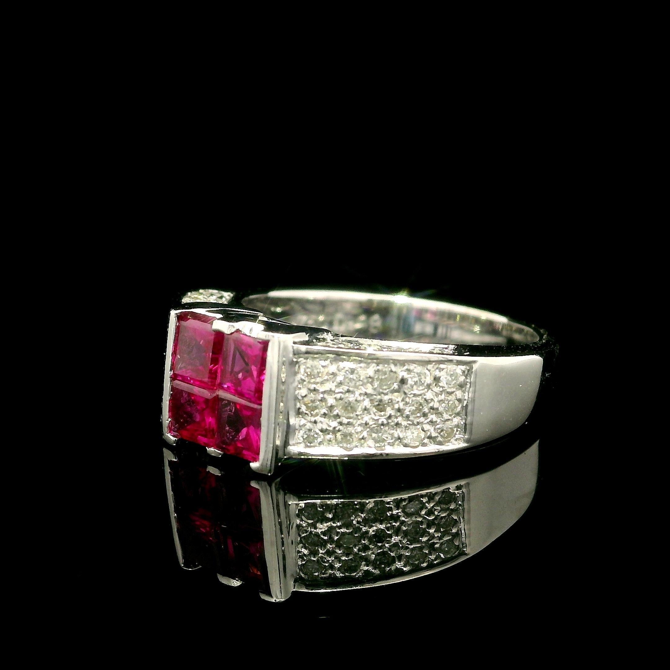Bague solitaire en or blanc 18k 1.57ctw Square Illusion Set Ruby & Diamond Look en vente 5