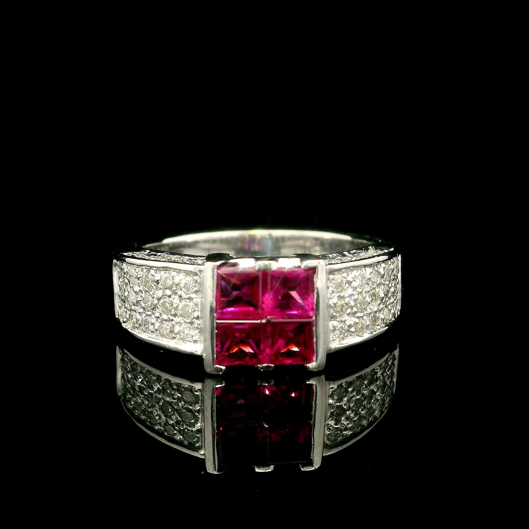 Bague solitaire en or blanc 18k 1.57ctw Square Illusion Set Ruby & Diamond Look en vente 3