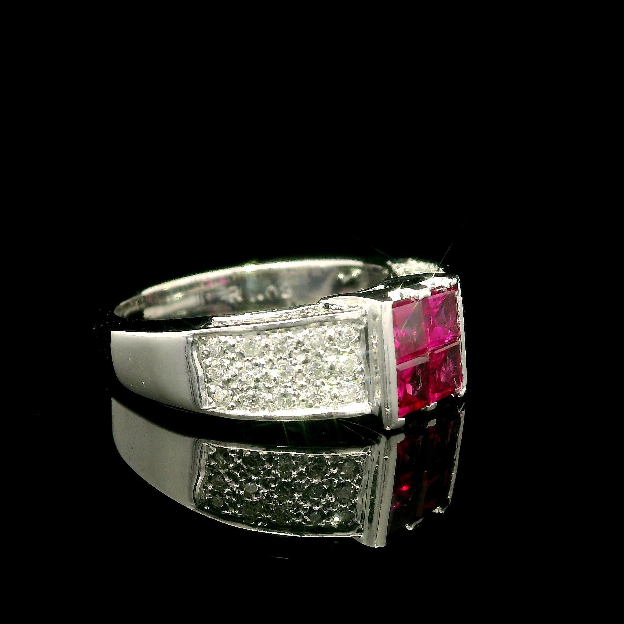 Bague solitaire en or blanc 18k 1.57ctw Square Illusion Set Ruby & Diamond Look en vente 4