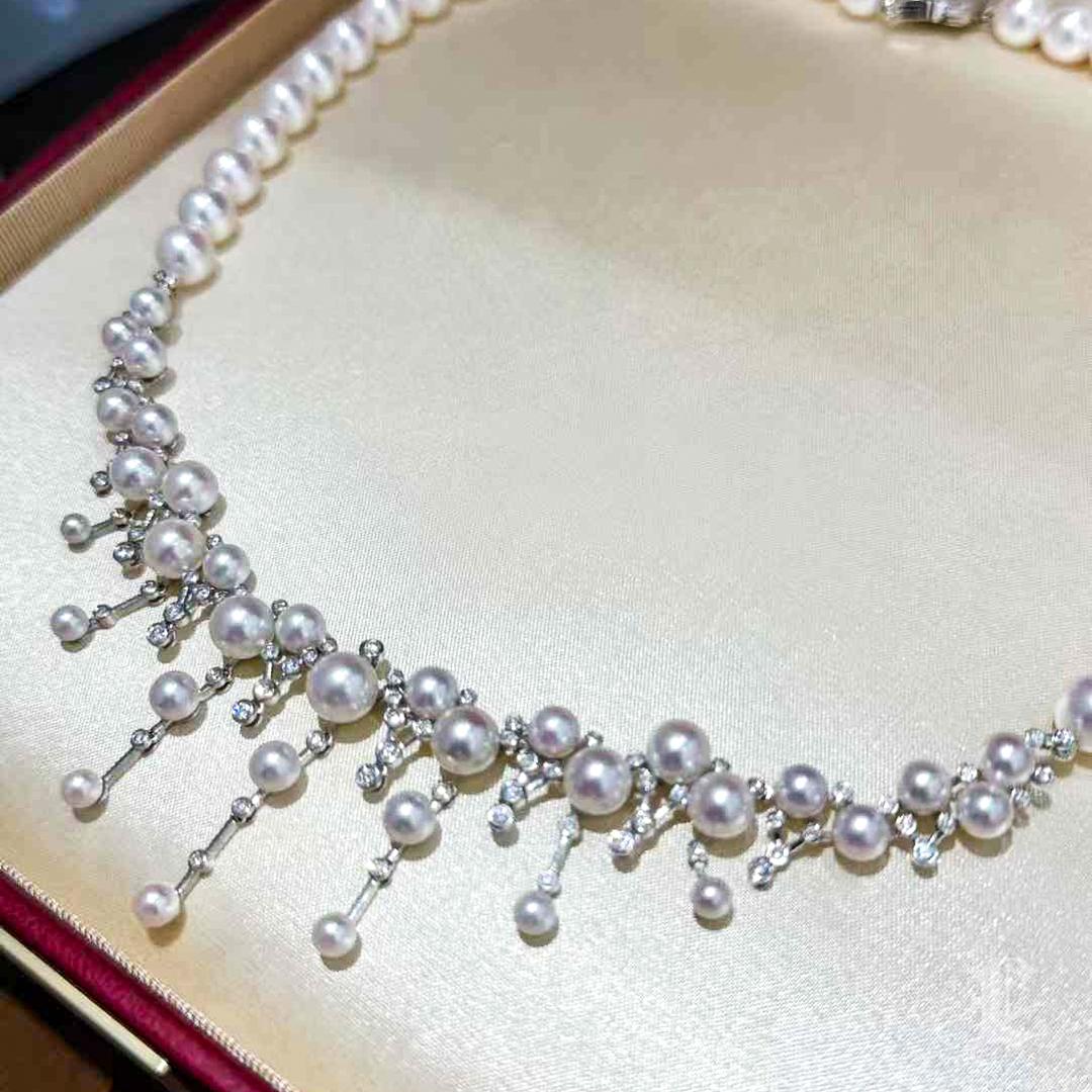 【Lustre Arc】Celestial Cascade Aurora Akoya Pearl Diamond Necklace For Sale 6