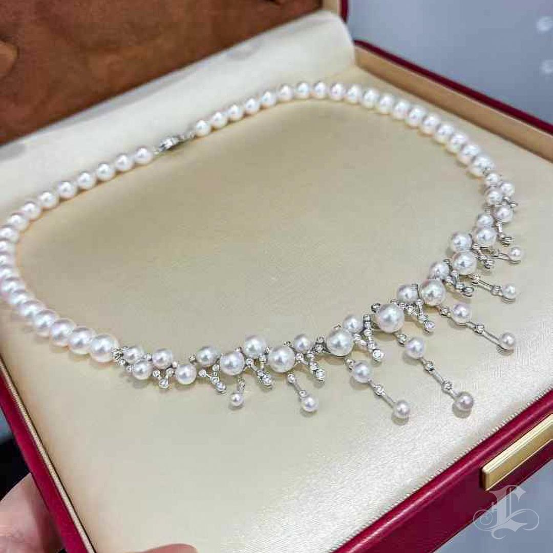 【Lustre Arc】Celestial Cascade Aurora Akoya Pearl Diamond Necklace In New Condition For Sale In New York, NY