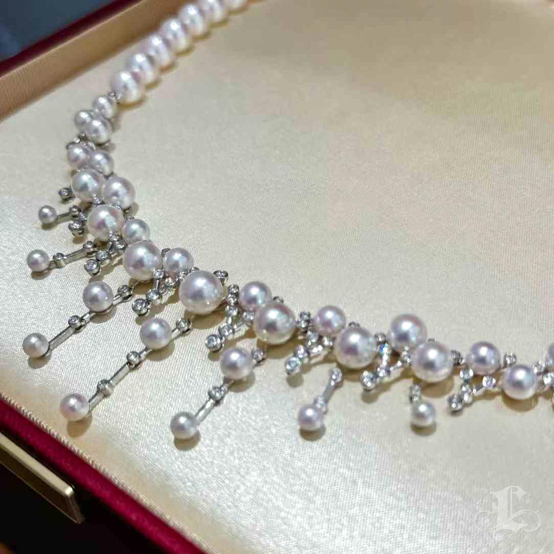 【Lustre Arc】Celestial Cascade Aurora Akoya Pearl Diamond Necklace For Sale 1