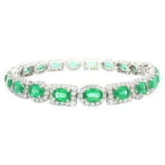 Pulsera de eslabones con diamantes y esmeralda verde brillante de 15 ct de oro blanco de 18k