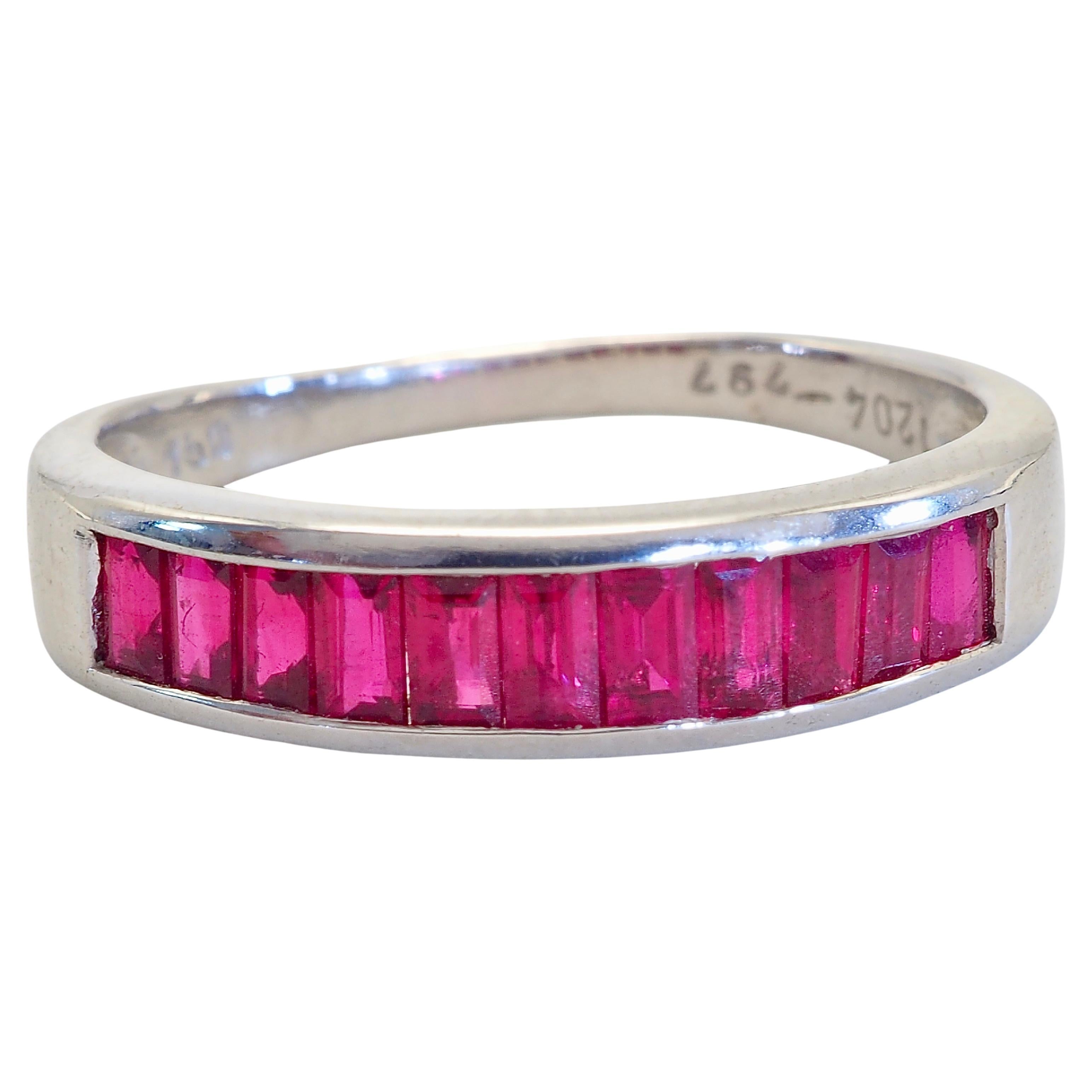 18K White Gold 1.60ct Baguette Ruby Band Ring For Sale