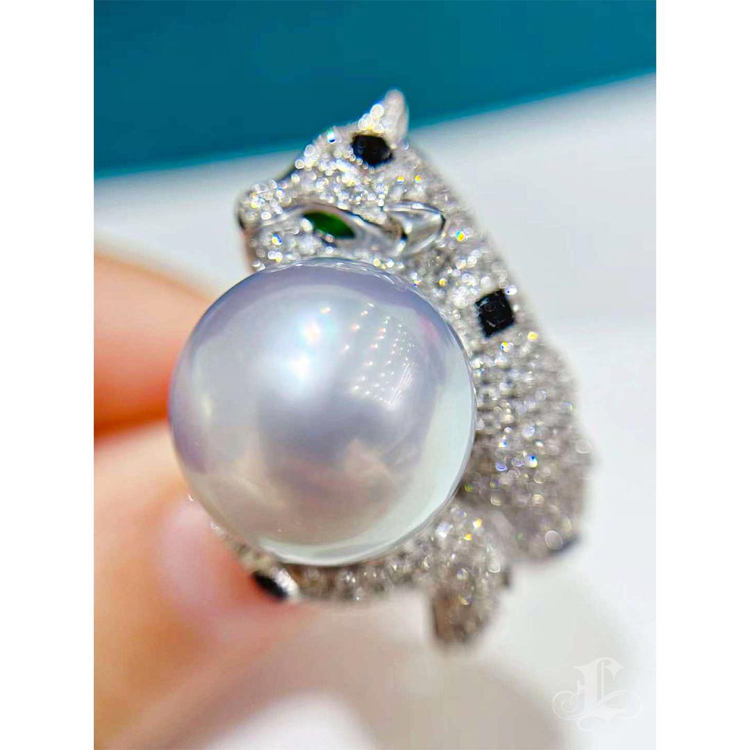 【Crown Radiance】Leopard Embrace Aurora South Sea Pearl Diamond Ring For Sale 1