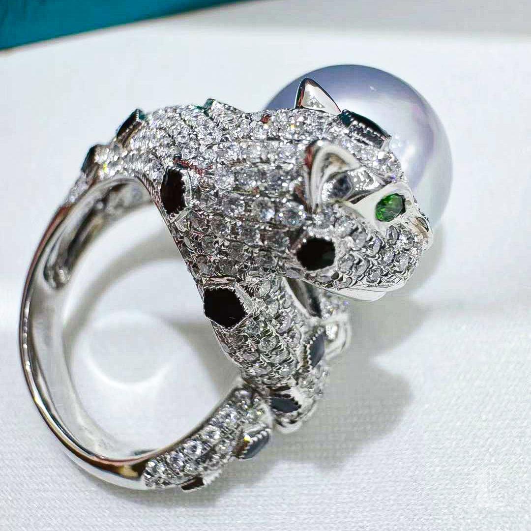 【Crown Radiance】Leopard Embrace Aurora South Sea Pearl Diamond Ring For Sale 2