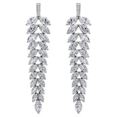 18K White Gold 16.0ct Diamond Leaf Shape Chandelier Drop & Dangle Omega Earrings
