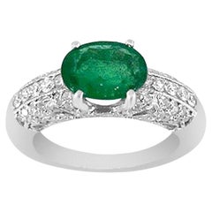 18K White Gold 1.61cts Emerald and Diamond Ring, Style# RC3095
