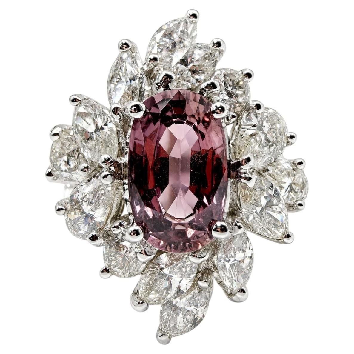 18K White Gold 1.62 Carat Purplish Pink Sapphire and Diamond Ring