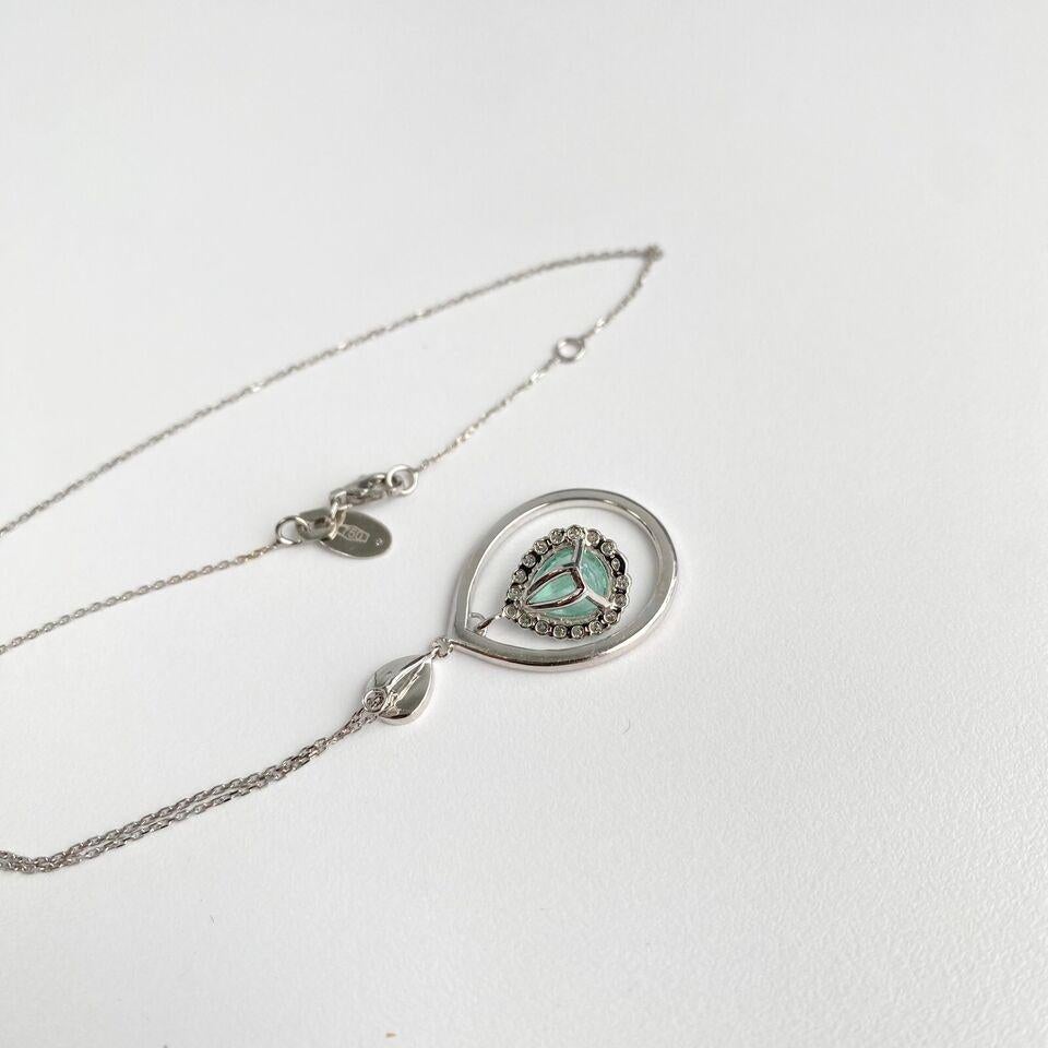 Or blanc 18K 1.62CT GIA PEAR SHAPED PARAIBA  Collier à pendentif halo en diamant Excellent état - En vente à Los Angeles, CA
