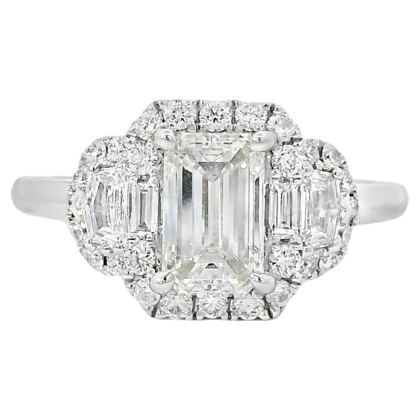 18k White Gold 1.63ctw Emerald Cut Diamond Engagement Ring