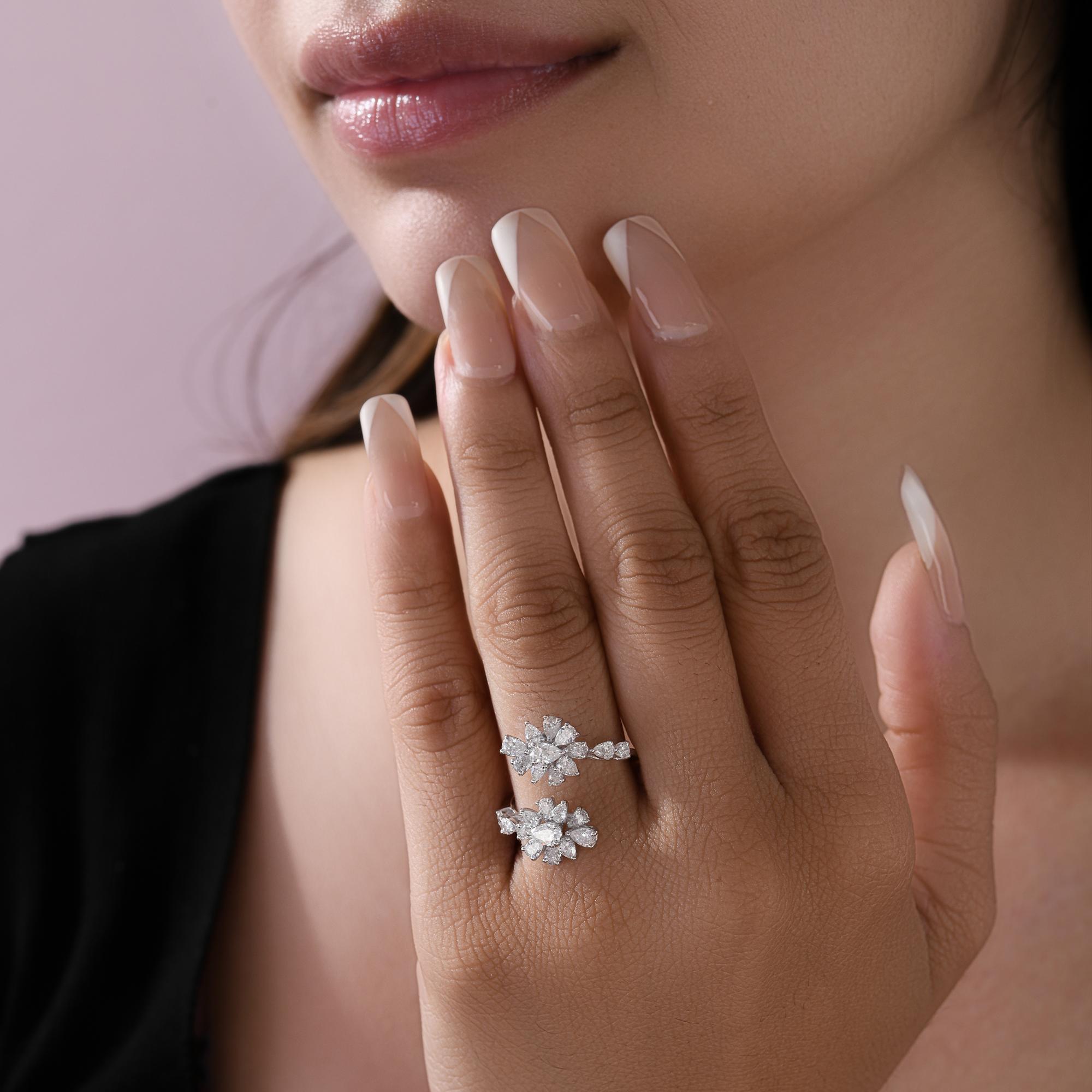 in vendita:  Anello aperto e avvolgente in oro bianco 18 carati 1,64 carati Floral SI/H Natural Diamond Cluster 9