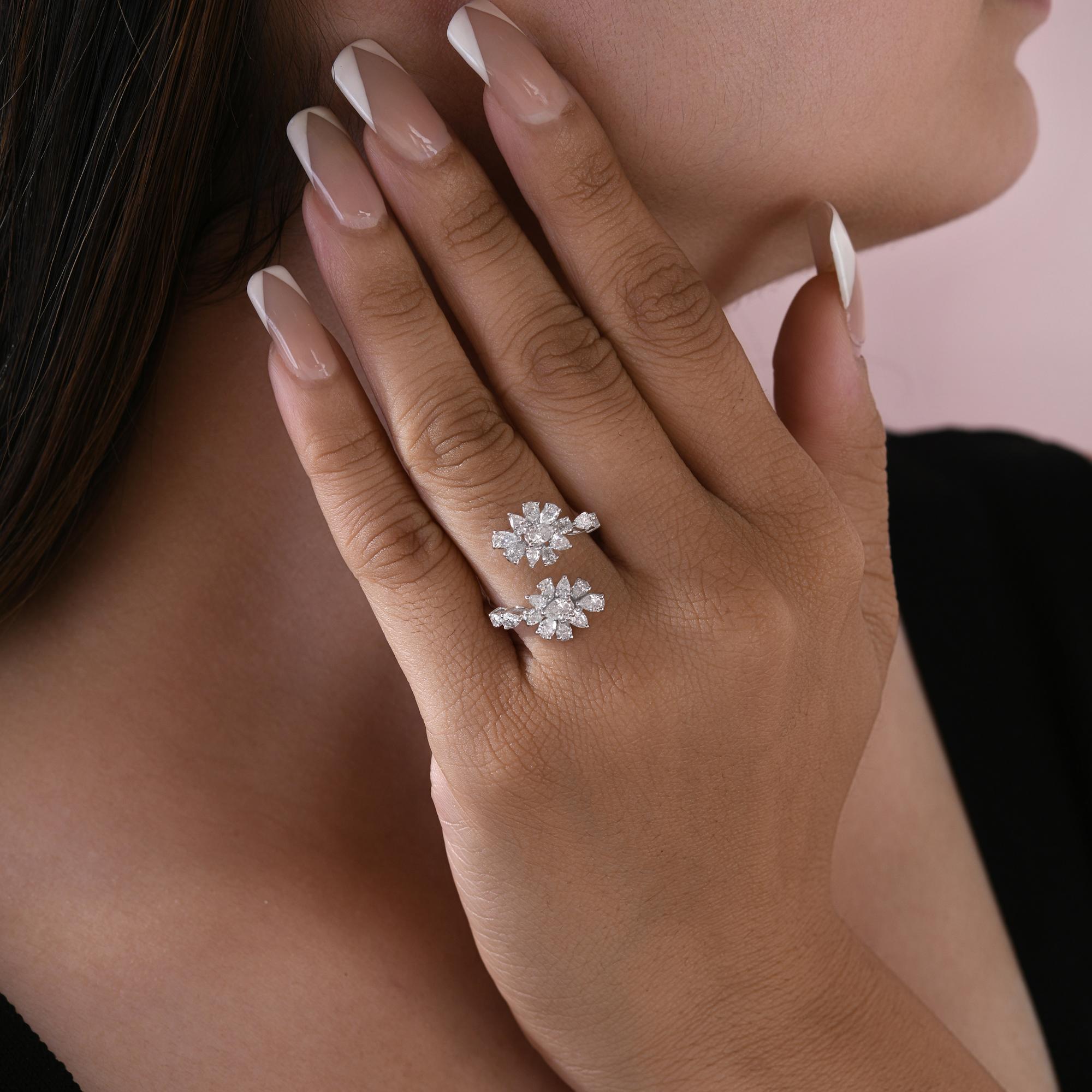 in vendita:  Anello aperto e avvolgente in oro bianco 18 carati 1,64 carati Floral SI/H Natural Diamond Cluster 2