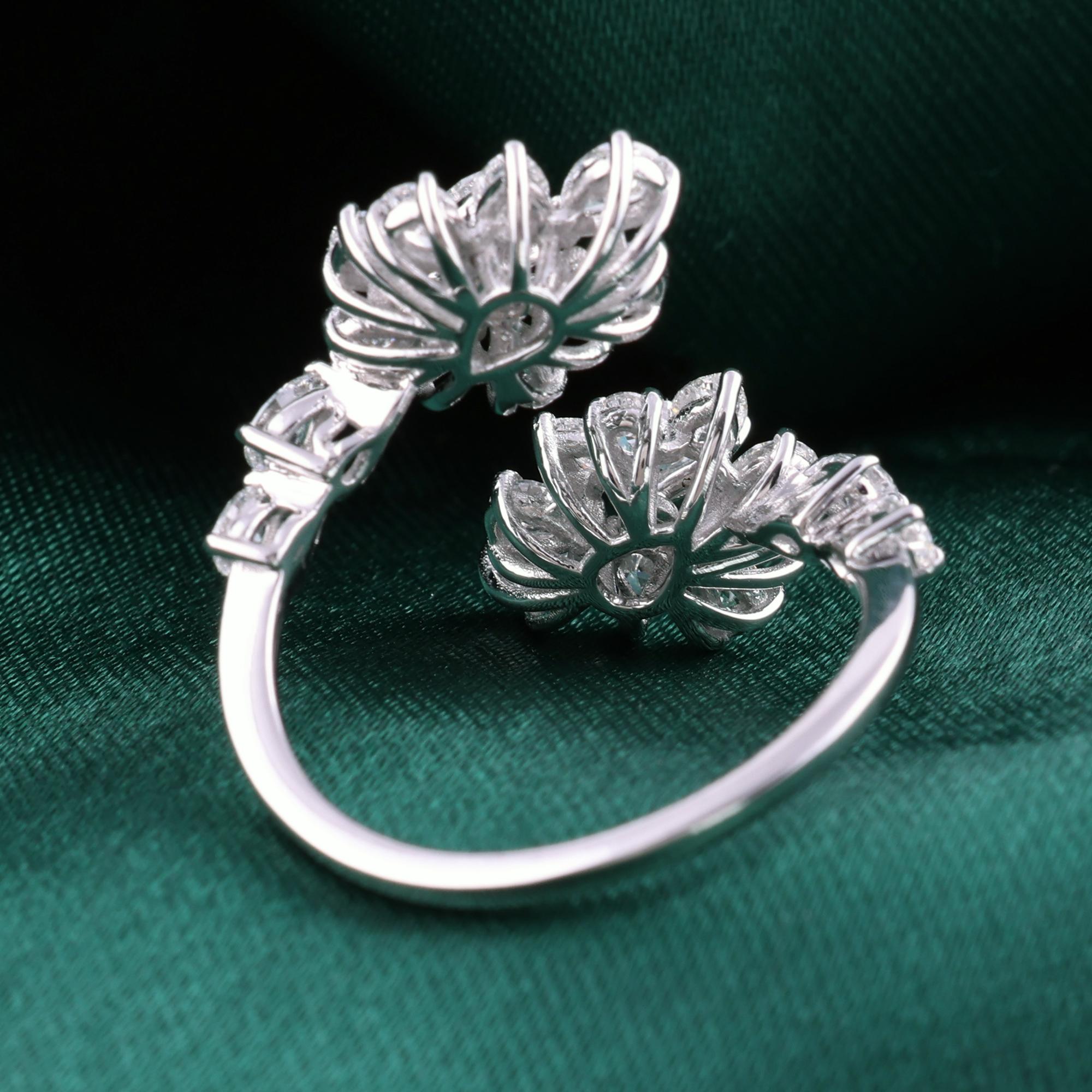 in vendita:  Anello aperto e avvolgente in oro bianco 18 carati 1,64 carati Floral SI/H Natural Diamond Cluster 5