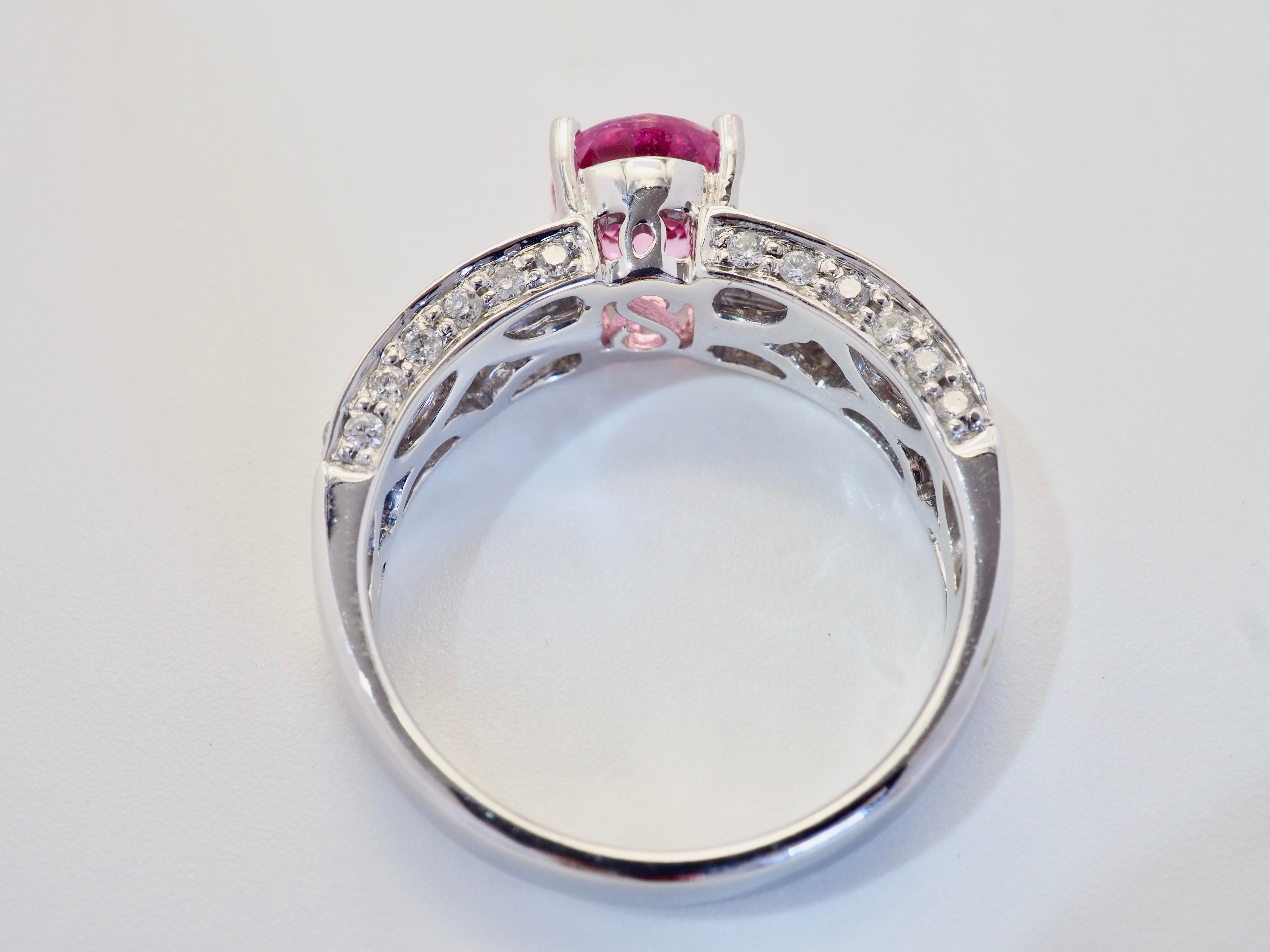 Gold Rong's Certified 18K White Gold 1.65 Carats Pink Sapphire and 0.56ct Diamond ...