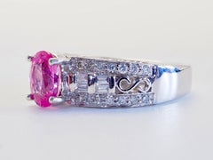18K White Gold 1.65ct Oval Pink Sapphire & 0.56ct Diamond Fine Band Ring