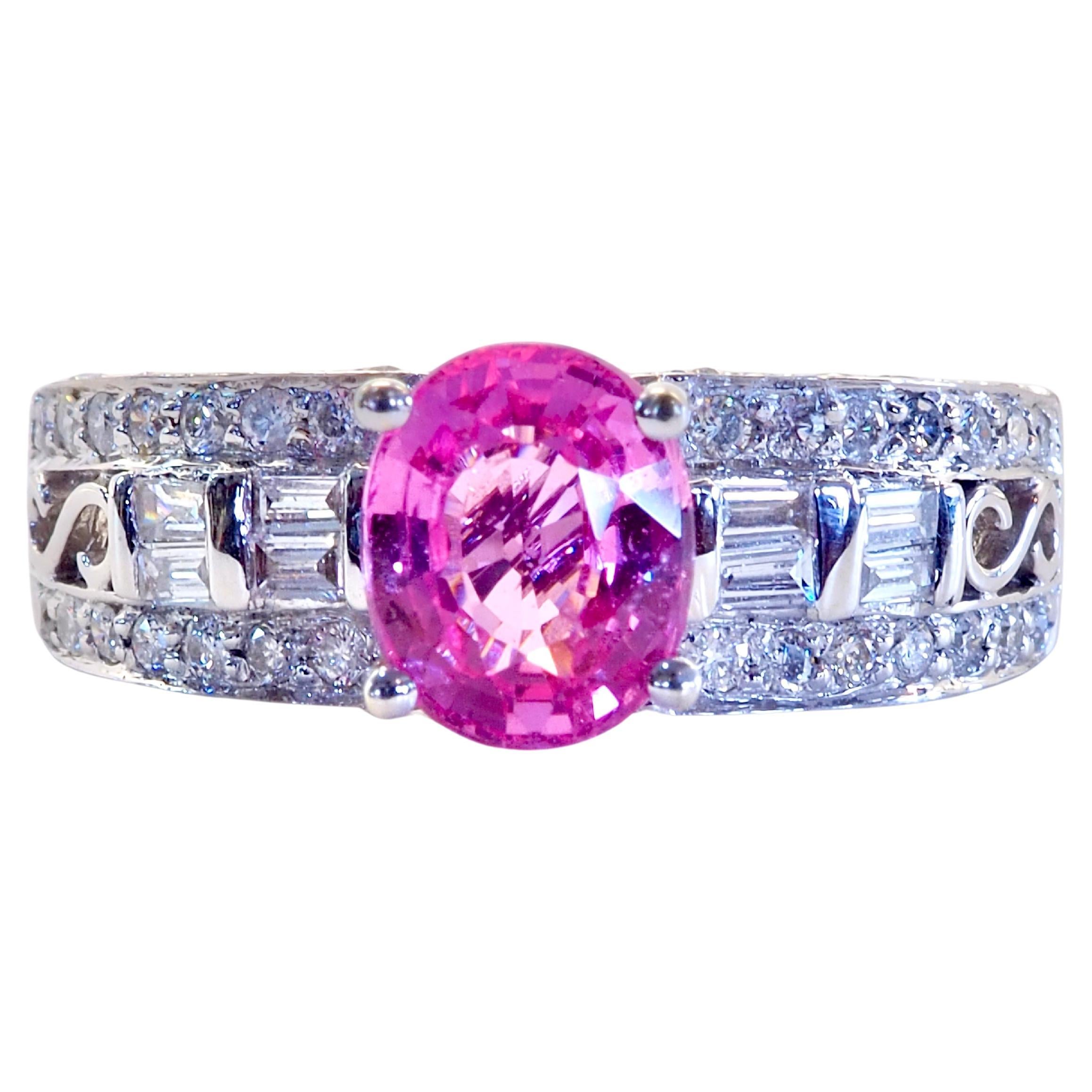 18K White Gold 1.65ct Oval Pink Sapphire & 0.56ct Diamond Fine Band Ring