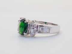 18K White Gold 1.66ct Oval Vivid Rich Green Tsavorite & 0.63ct Diamond Ring