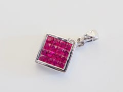 18k White Gold 1.66ct Purplish‑Red Ruby & Diamond Invisible Geometric Pendant