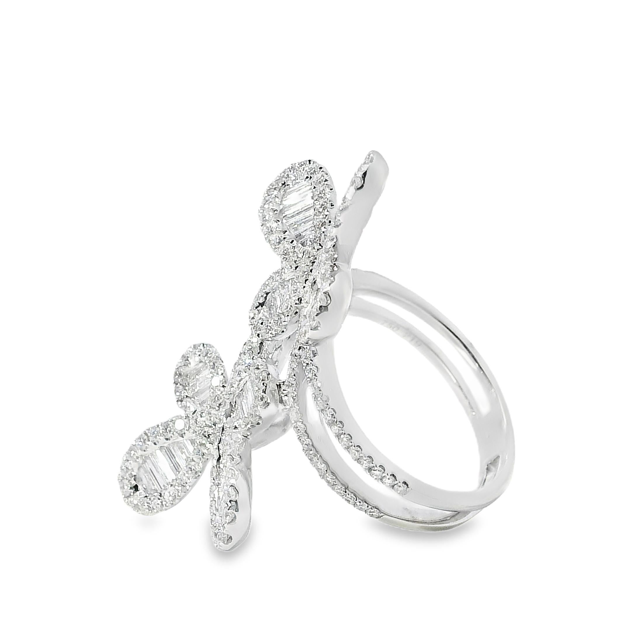 18k Weißgold 1,67ct natürlicher Diamant Doppelter Schmetterlingsring im Zustand „Neu“ im Angebot in Boca Raton, FL