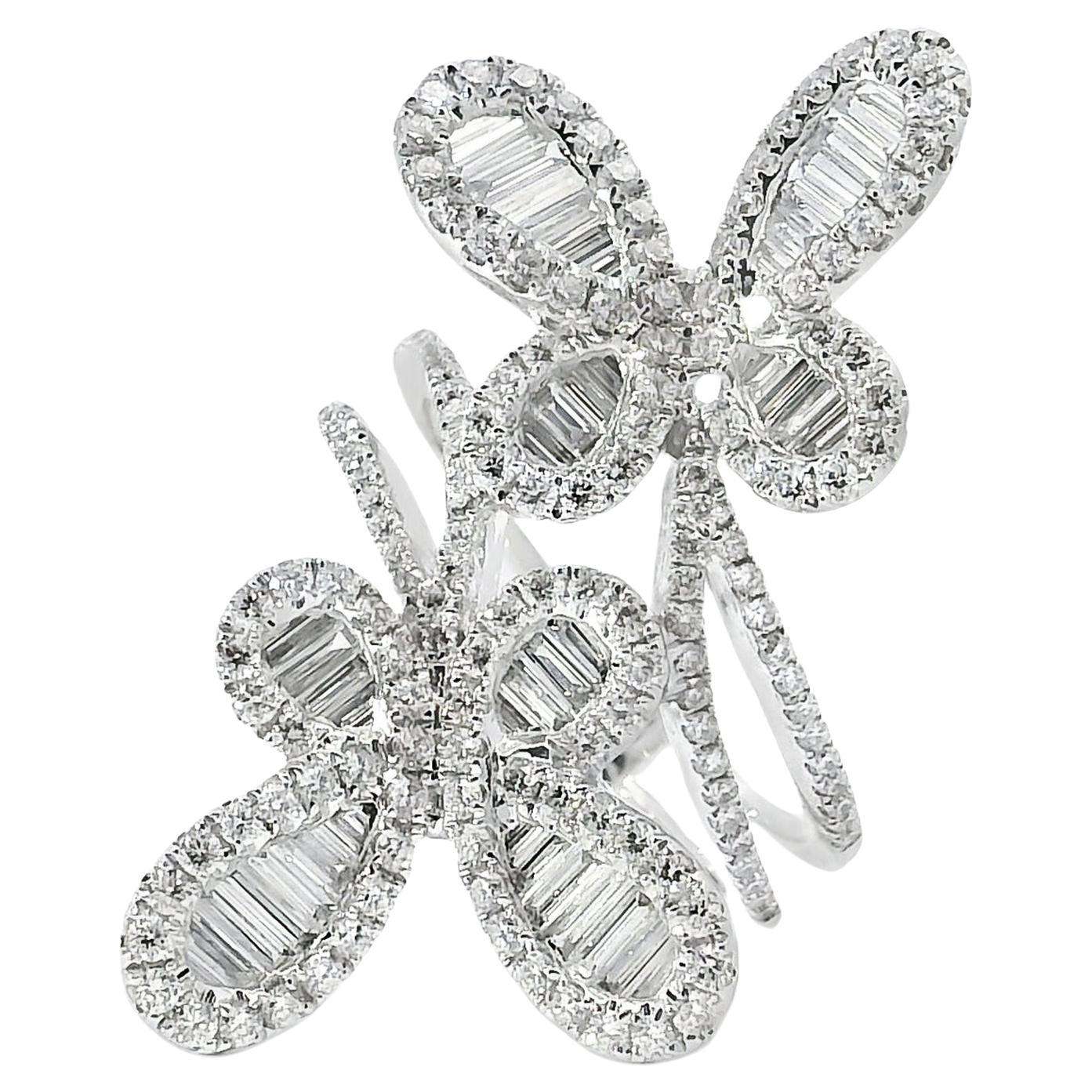 18k Weißgold 1,67ct natürlicher Diamant Doppelter Schmetterlingsring