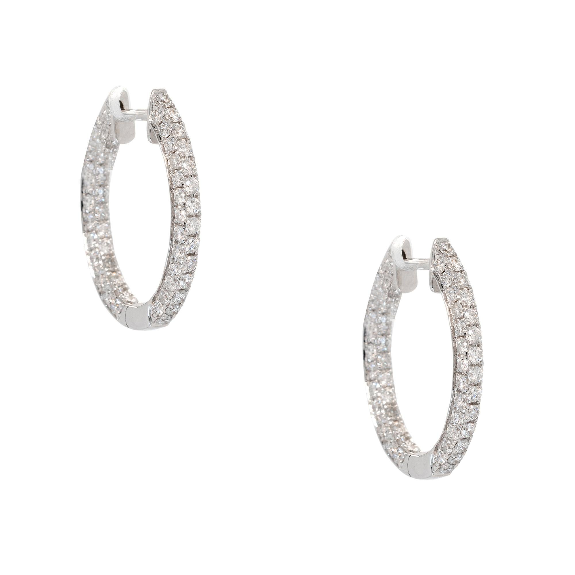 Round Cut 18k White Gold 1.68ct Round Brilliant Natural Diamond Inside Out Hoop Earrings For Sale