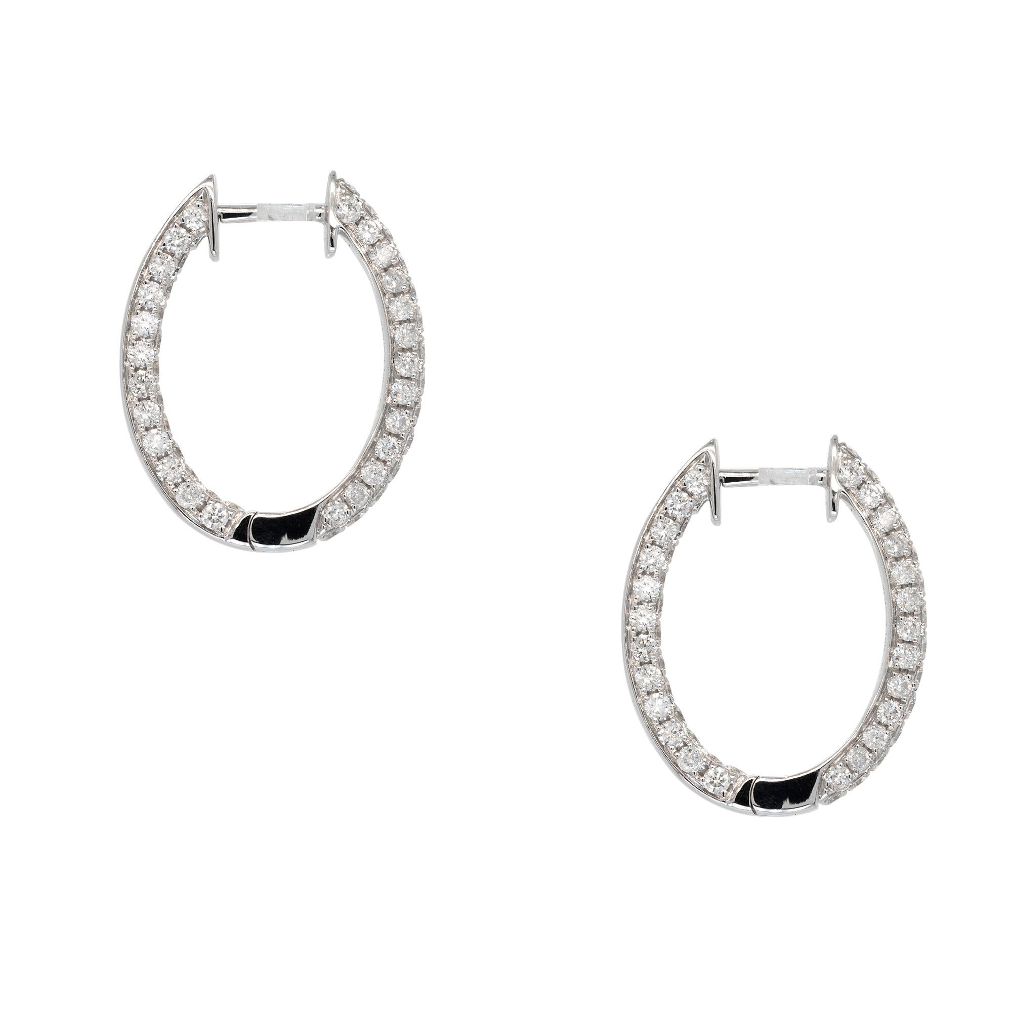 18k White Gold 1.68ct Round Brilliant Natural Diamond Inside Out Hoop Earrings In New Condition For Sale In Boca Raton, FL