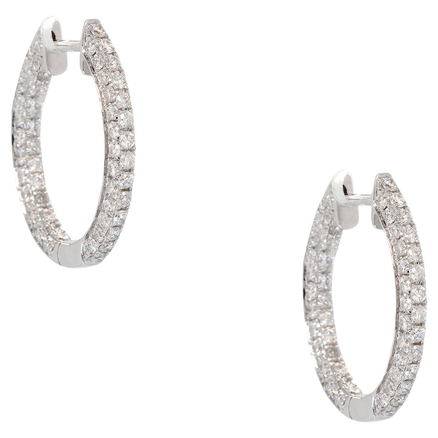 18k White Gold 1.68ct Round Brilliant Natural Diamond Inside Out Hoop Earrings For Sale