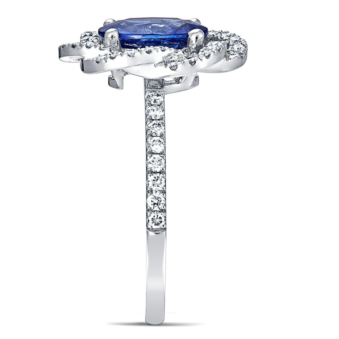 For Sale:  1.69 Carat Blue Sapphire Ring 18K Palladium White Gold 0.37 Carat Diamonds 2