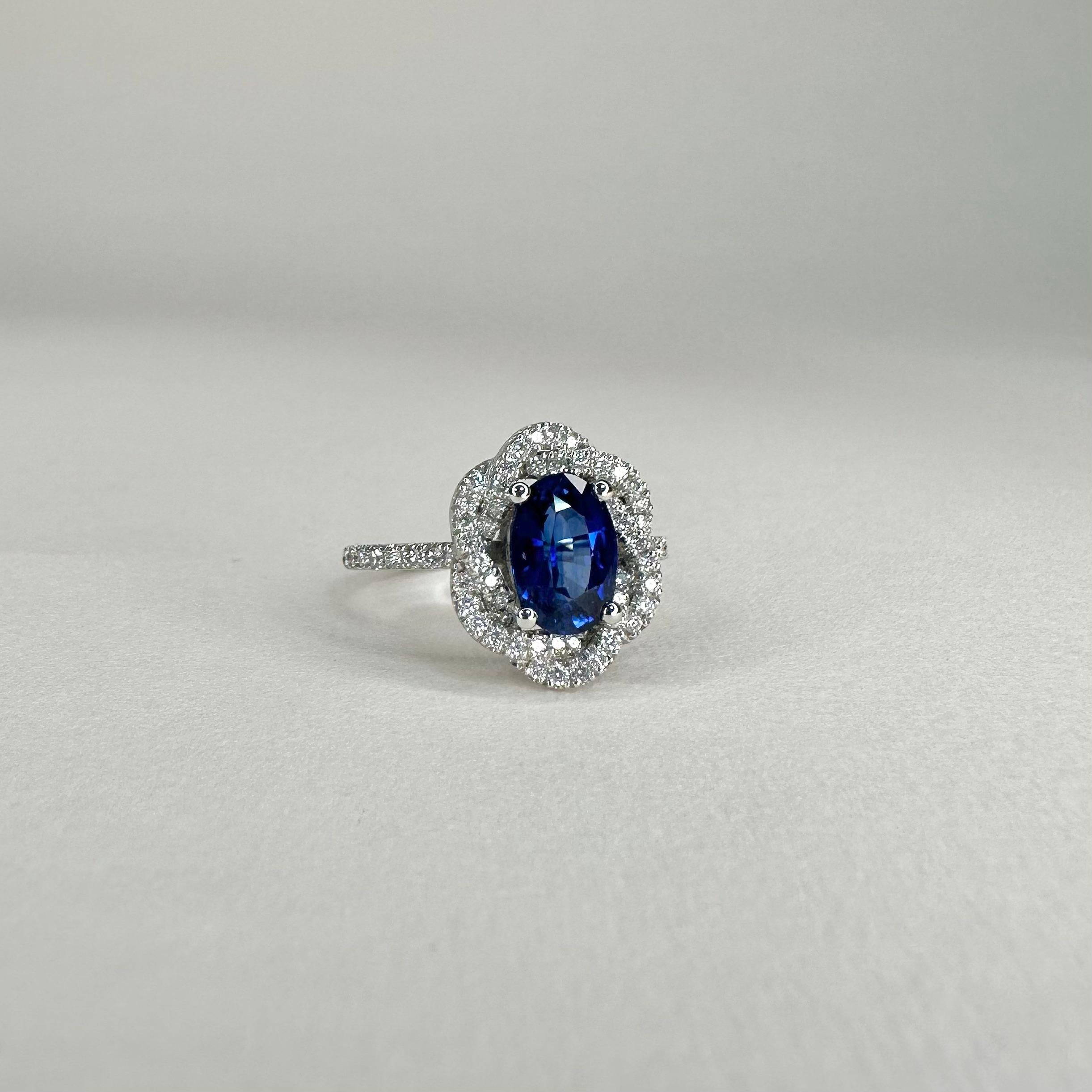 For Sale:  1.69 Carat Blue Sapphire Ring 18K Palladium White Gold 0.37 Carat Diamonds 4