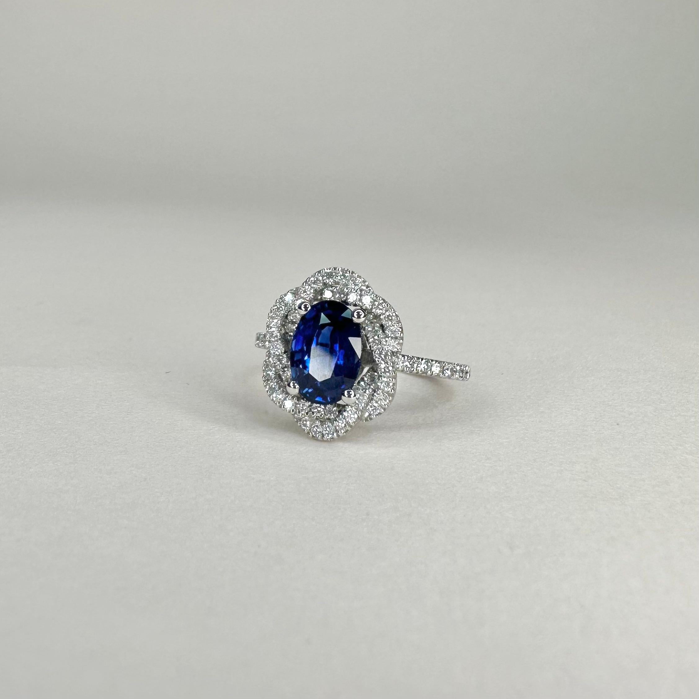 For Sale:  1.69 Carat Blue Sapphire Ring 18K Palladium White Gold 0.37 Carat Diamonds 6