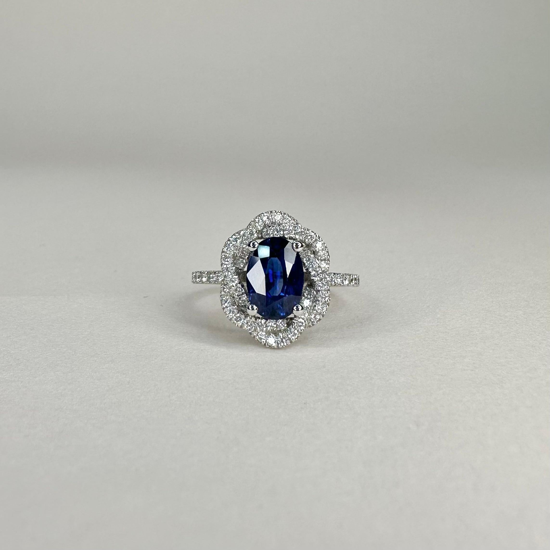 For Sale:  1.69 Carat Blue Sapphire Ring 18K Palladium White Gold 0.37 Carat Diamonds 7